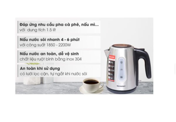 Bình đun siêu tốc Sharp 1.5 lít EKJ-15EVS-ST