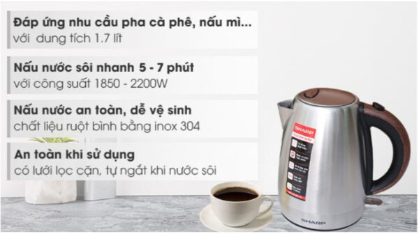 Bình đun siêu tốc Sharp 1.7 lít EKJ-17EVSD-WD
