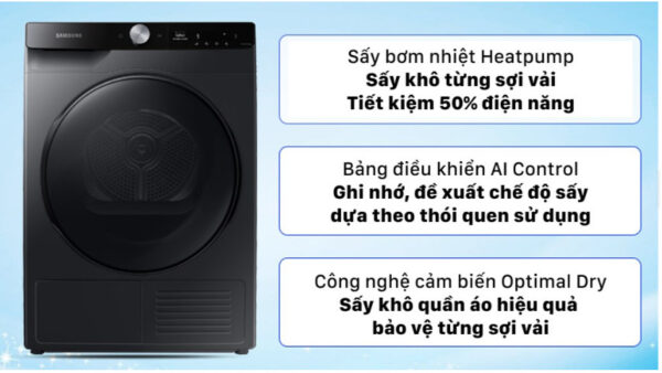 Máy sấy bơm nhiệt Samsung 9 Kg DV90T7240BB/SV