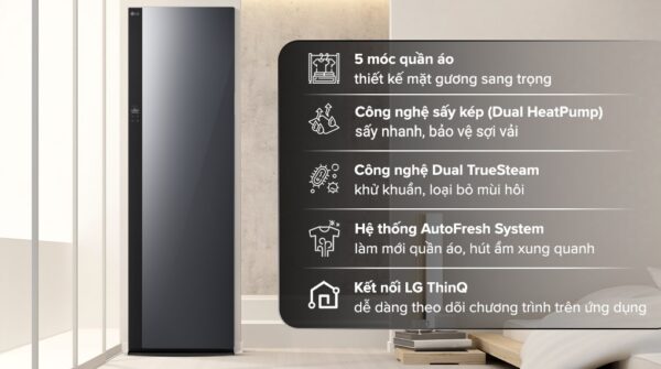 Tủ chăm sóc quần áo thông minh LG Styler Inverter 5 móc SC5GMR80H