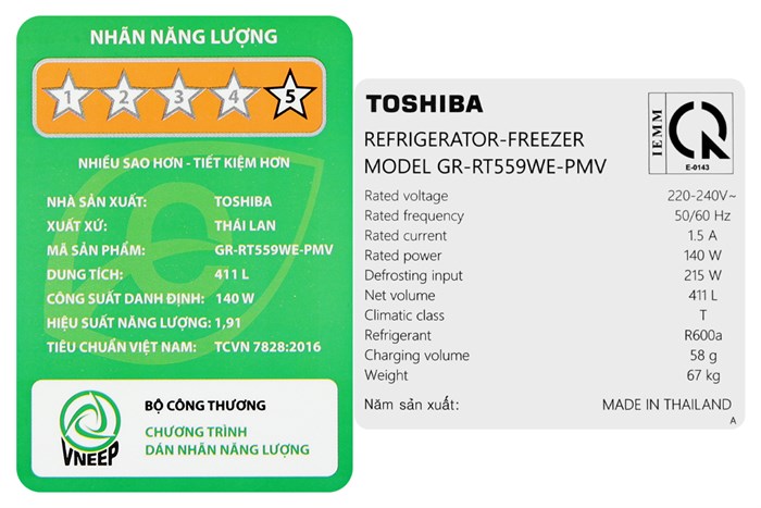 Tủ lạnh Toshiba Inverter 411 lít GR-RT559WE-PMV(58)-MM - Ảnh 9