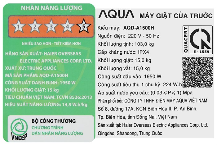 Máy giặt Aqua Inverter 15 kg AQD-A1500H PS - Ảnh 7