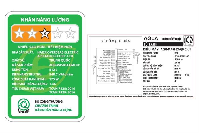 Tủ lạnh Aqua Inverter 512 lít Multi Door AQR-MA585XA(MC)U1 - Ảnh 8