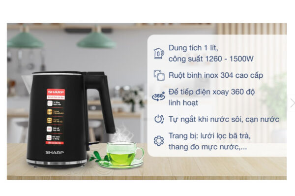 Bình đun siêu tốc Sharp 1 lít EKJ-10DVPS-BK