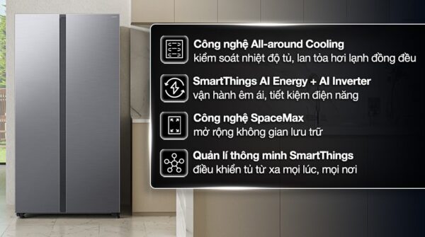 Tủ lạnh Samsung Inverter 655 lít Side By Side RS70F65Q3TSV