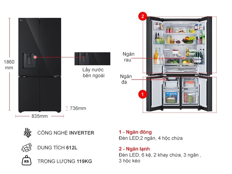 Tủ lạnh LG Inverter 612 lít Multi Door InstaView LFD61BLGAI - Ảnh 6