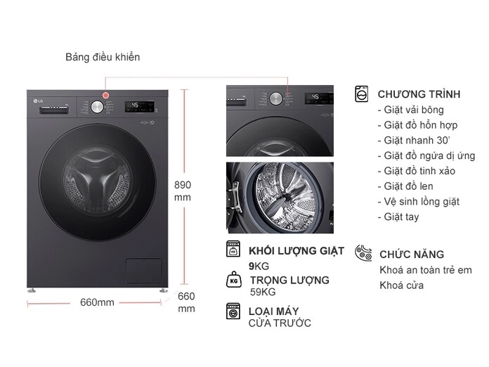 Máy giặt LG Inverter 9 kg FB1209S5M - Ảnh 4