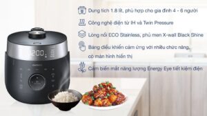 Nồi cơm áp suất cao tần Cuckoo 1.8 lít CRP-LHTR1009F/BKSIVNCV