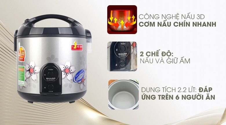 Nồi cơm nắp gài Sharp 2.2 lít KS-R231STV - Ảnh 3