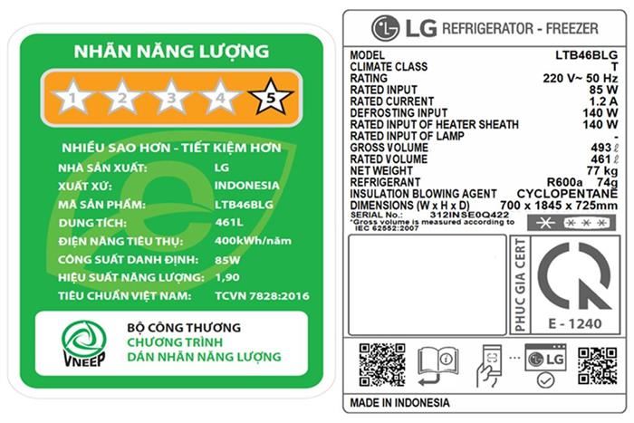 Tủ lạnh LG Inverter 461 lít LTB46BLG - Ảnh 3