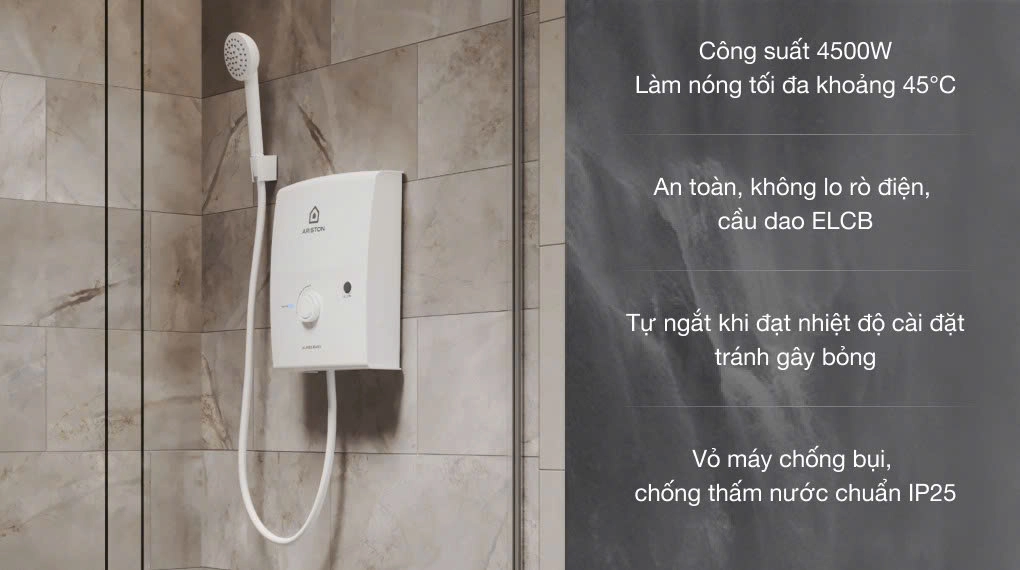 Máy nước nóng trực tiếp Ariston 4500W AURES EASY 4.5P (có bơm) - Ảnh 4