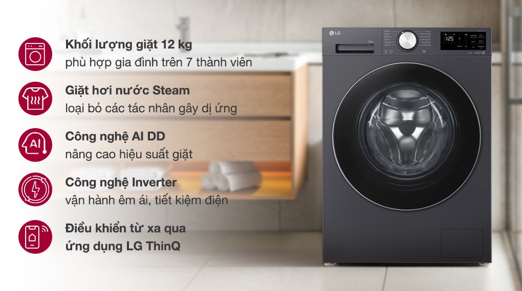Máy giặt LG AI DD Inverter 12 kg FX1412N5G - Ảnh 6